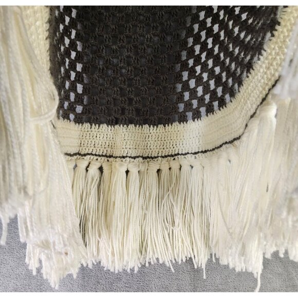 Womens Sweater Shawl Olive Green One Size Open Knit Fringed Winter Cape Poncho - Picture 7 of 8